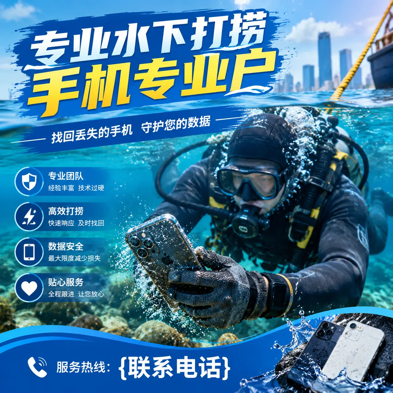 舞钢专业水下打捞手机专业户